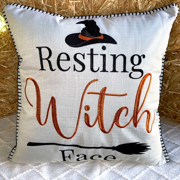 Halloween Decor Pillow Resting Witch Face- NWT - Picture 3 of 5